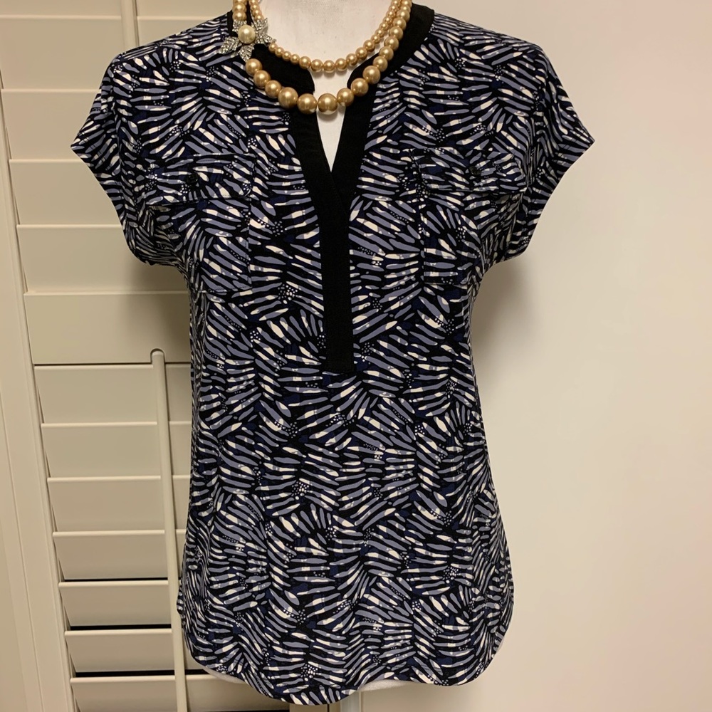 Anne Klein White Purple Black Cap Sleeves Top NWT